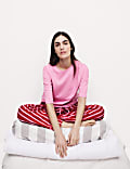 Women's Candy Striped Family Christmas Pyjama Set with Eye Mask