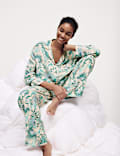 Leaf Print Revere Collar Pyjama Set