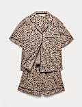 Zuiver katoenen korte pyjama met platte kraag en print