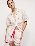 Conjunto corto 100 % algodón estampado con solapa