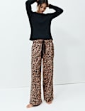 Cotton Blend Leopard Print Ribbed Pyjama Set