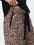 Cotton Blend Leopard Print Ribbed Pyjama Set