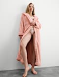 Ochtendjas van fleece met capuchon