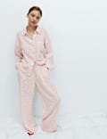 Pure Cotton Muslin Spot Print Long Pyjama Set