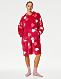 Fleece Heart Print Oversized Hoodie