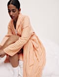 Pure Cotton Muslin Striped Dressing Gown