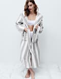 Wide Stripe Hooded Dressing Gown