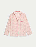 Cotton Rich Checked Heart Print Pyjama Top