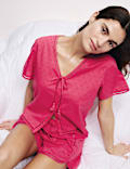 Pure Cotton Dobby Tie Front Pyjama Top