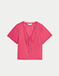 Pure Cotton Dobby Tie Front Pyjama Top