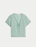 Pure Cotton Dobby Tie Front Pyjama Top