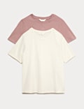 2pk Pure Cotton Slub Stretch Pyjama T-Shirts