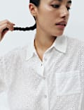 Pure Cotton Broderie Short Sleeve Pyjama Shirt