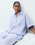 Pure Cotton Woven Stripe Collared Pyjama Top
