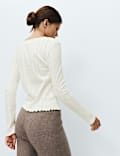Pure Cotton Pointelle Lace Trim Pyjama Top