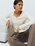 Pure Cotton Pointelle Lace Trim Pyjama Top