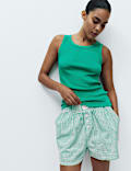 Ribbed Vest Top Gingham Shortie Set