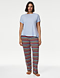 Cotton Rich Striped Slogan Pyjama Set