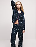 Fleece pyjama met platte kraag en print