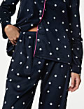 Fleece pyjama met platte kraag en print