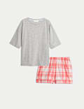 Pure Cotton Checked Shortie Set