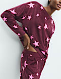 Fleece Star Print Cuffed Hem Pyjama Set