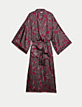 Robe de chambre en satin à manches larges et motif fleuri
