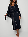 Satin Piped Trim Kimono Wrap