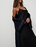 Satin Piped Trim Kimono Wrap