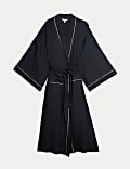 Satin Piped Trim Kimono Wrap