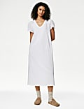 Pure Cotton Broderie Trim Long Nightdress