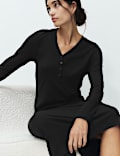 Ribbed Henley Long Sleeve Long Nightdress