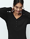 Ribbed Henley Long Sleeve Long Nightdress