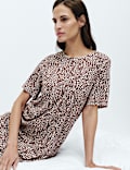 Chemise de nuit longue en modal et coton &agrave; imprim&eacute;