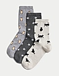 3pk Cotton Blend Patterned Ankle High Socks