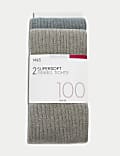 2pk 100 Denier Supersoft Ribbed Tights