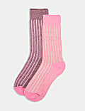 2pk Striped Thermal Ankle High Socks
