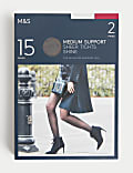2pk 15 Denier Medium Support Sheer Tights