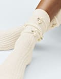 Embellished Pearl Cluster Ankle High Socks