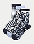 3pk Sparkle Patterned Ankle High Socks