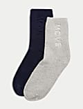 2pk Cotton Rich Slogan Ankle High Socks