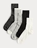 5pk Cotton Rich Patterned Ankle High Socks