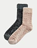 2pk Velvet Ankle High Socks