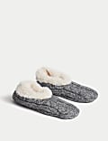 Faux Fur Cable Knit Slipper Socks