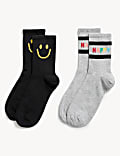 2er-Pack knöchelhohe Socken mit hohem Baumwollanteil „Happy“