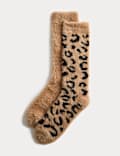 Ζεστές ψηλές κάλτσες με σούρες και animal print, 2 ζευγάρια