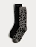 Bequeme, hohe Socken mit Animalprint im 2er-Pack