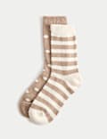 Pack de 2 pares de calcetines tobilleros abrigados de rayas y topos