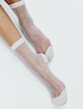 Cotton Blend Sheer Ribbed Sparkly Crew Socks