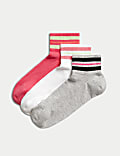 3pk Cotton Rich Striped Ankle High Socks